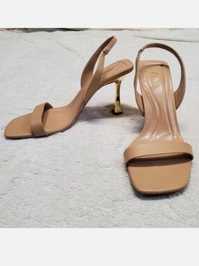 Zara Nude Beige Open‎ Toe Strappy Gold Heel Shoe 10 Romantic Party Occasion Prom